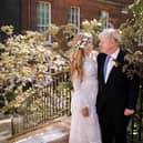 Downing Street photo of Prime Minister Boris Johnson and Carrie Johnson in the garden of 10 Downing Street after their wedding on Saturday. Picture: Rebecca Fulton/Downing Street/PA Wire.