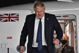 Prime Minister Boris Johnson pictured at Indira Gandhi International Airport in New Delhi. Picture: Ben Stansall - WPA Pool/Getty Images.