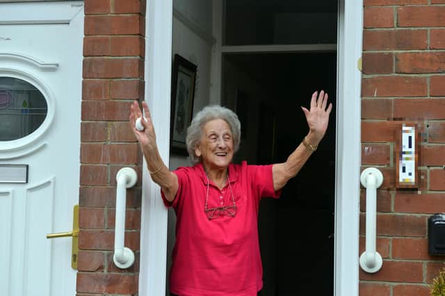 Mavis Dowell outside her home.