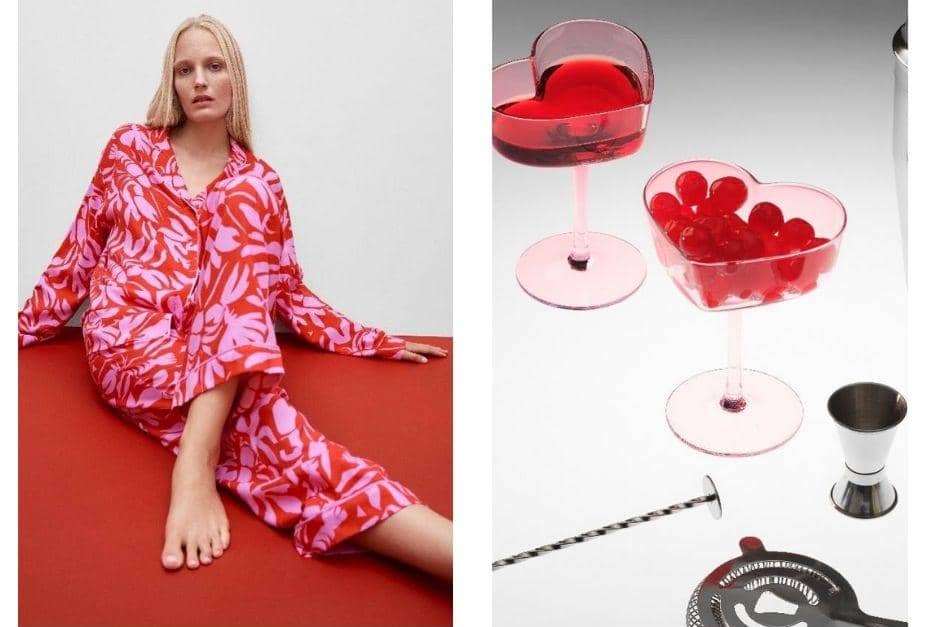 SET OF TWO COUPE GLASSES £15 / UBERSTAR DOUBLE SPIRIT MEASURE £9 / UBERSTAR COCKTAIL STRAINER £14 / UBERSTAR ESPRESSO MARTINI COCKTAIL GIFT SET £39.99; and PJ TOP £15 / PJ BOTTOMS £15.