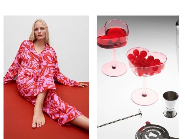 SET OF TWO COUPE GLASSES £15 / UBERSTAR DOUBLE SPIRIT MEASURE £9 / UBERSTAR COCKTAIL STRAINER £14 / UBERSTAR ESPRESSO MARTINI COCKTAIL GIFT SET £39.99; and PJ TOP £15 / PJ BOTTOMS £15.