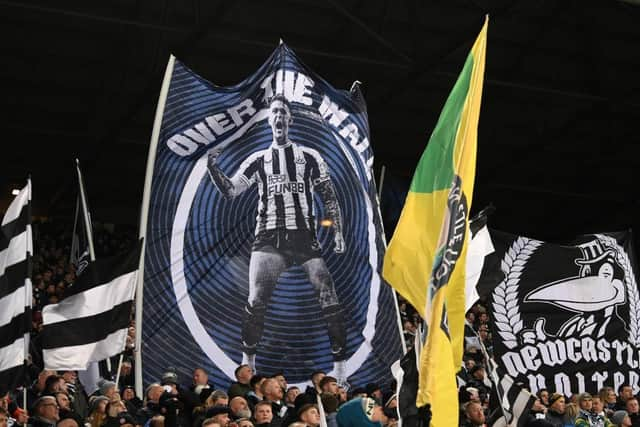 A Kieran Trippier flag in the Gallowgate End last month.