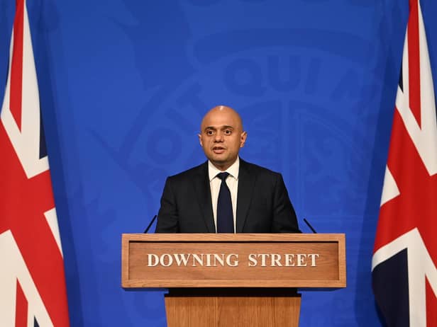 Health Secretary Sajid Javid during a media briefing in Downing Street. Picture: PA.