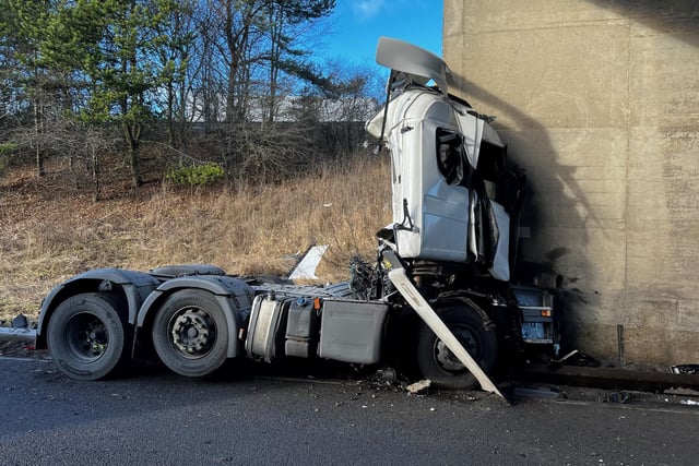 Durham Police published this photo of a lorry which crashed on the A1(M), near junction 60 at Bradbury. The driver was taken to hospital with minor injuries.
