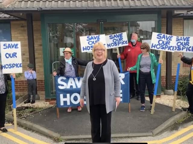 Kay Smith and campaigners at the former St Clare's Hospice in Jarrow.
