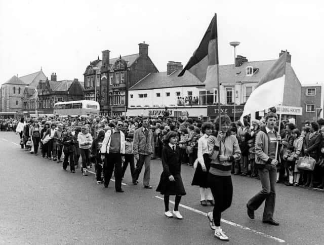Wuppertal Swimming Team at at the Sports Day Parade in the 1980s.