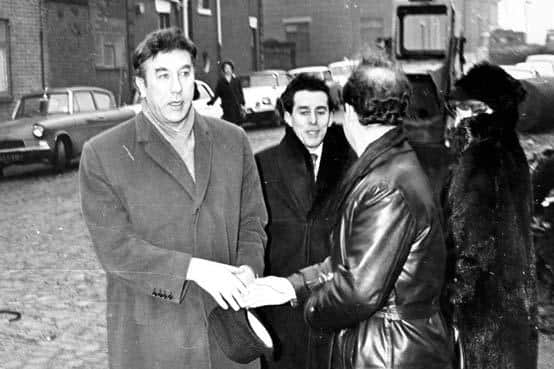 Frankie Howerd visiting the club to put a handprint into a cement block. Photo: Freddie Muddit (Fietscher Fotos).