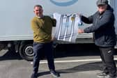 Neil Henry, director at HLA Services, left,  with Kevin Oliver, chairman at Boldon CA football club.