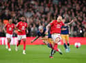 Bruno Guimaraes of Newcastle United is challenged by Jonjo Shelvey of Nottingham Forest during the Premier League match between Nottingham Forest and Newcastle United at City Ground on March 17, 2023 in Nottingham, England. (Photo by Shaun Botterill/Getty Images)