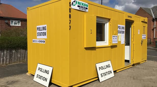 A portable polling station in action.