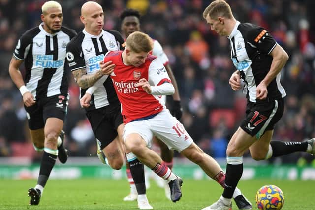 Newcastle United take on Arsenal on Monday night. (Photo by Stuart MacFarlane/Arsenal FC via Getty Images)