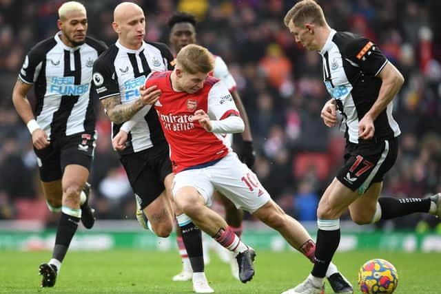 Newcastle United take on Arsenal on Monday night. (Photo by Stuart MacFarlane/Arsenal FC via Getty Images)