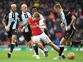 Newcastle United take on Arsenal on Monday night. (Photo by Stuart MacFarlane/Arsenal FC via Getty Images)