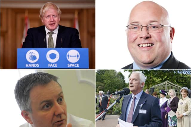 (clockwise from top left) Prime Minister Boris Johnson, Coun Graeme Miller, Coun Glen Sanderson and Coun Iain Malcolm