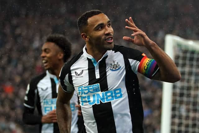 Newcastle United's Callum Wilson celebrates scoring their side's first goal of the game during the Premier League match between Newcastle United and Norwich City at St James' Park, Newcastle (photo: PA/Mike Egerton)