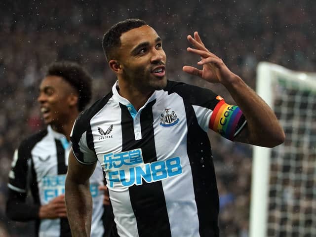 Newcastle United's Callum Wilson celebrates scoring their side's first goal of the game during the Premier League match between Newcastle United and Norwich City at St James' Park, Newcastle (photo: PA/Mike Egerton)