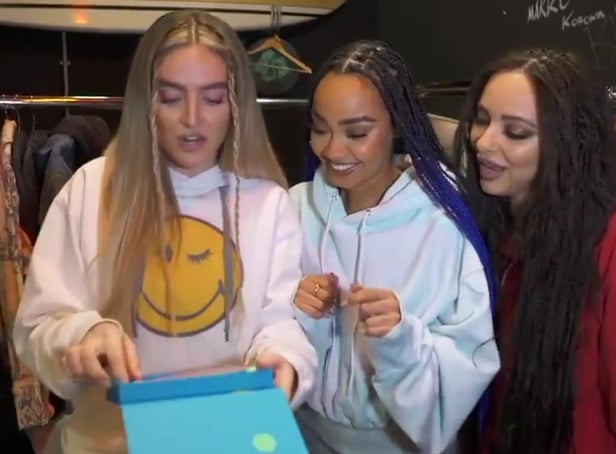 (from left) Perrie, Leigh-Anne and Jade open their nomination envelope
