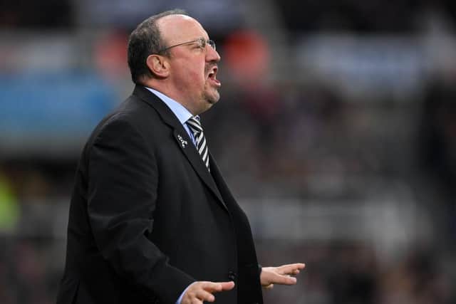 NEWCASTLE UPON TYNE, ENGLAND - MAY 04: Rafael Benitez of Newcastle United looks on during the Premier League match between Newcastle United and Liverpool FC at St. James Park on May 04, 2019 in Newcastle upon Tyne, United Kingdom.
