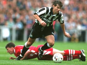 Rob Lee wins the ball off Robbie Fowler in 1994.  Mandatory Credit: See Caption/ALLSPORT