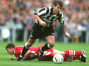 Rob Lee wins the ball off Robbie Fowler in 1994.  Mandatory Credit: See Caption/ALLSPORT