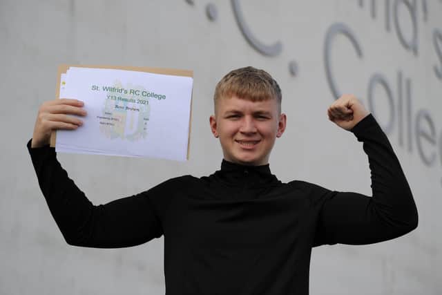 St Wilfrids RC Sixth Form student Ross Brown with his results.