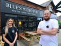 Alice Pye and Callum Watson outside their award winning Blue's micropub in Whitburn.