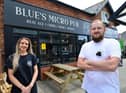 Alice Pye and Callum Watson outside their award winning Blue's micropub in Whitburn.