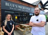 Alice Pye and Callum Watson outside their award winning Blue's micropub in Whitburn.