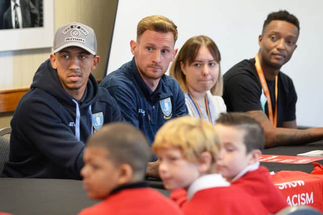 Ex-professional footballer and South Shields man, Richard Offiong (furthest right), at a Show Racism The Red Card Event for schools in Sheffield.