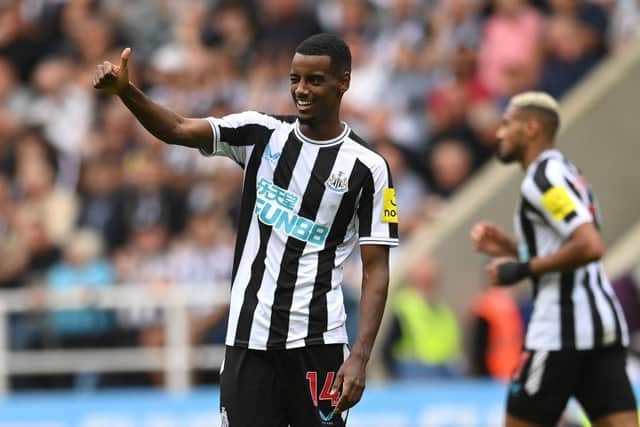 Newcastle United player Alexander Isak winks his eye and gives the thumb up during the Premier League match between Newcastle United and Crystal Palace at St. James Park on September 03, 2022 in Newcastle upon Tyne, England. (Photo by Stu Forster/Getty Images)