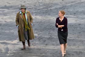 Brenda Blethyn (left) and a fellow actress recording Vera on Middleton Beach, Hartlepool. Picture by FRANK REID