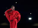 Barbadian singer Rihanna performs during the halftime show of Super Bowl LVII between the Kansas City Chiefs and the Philadelphia Eagles at State Farm Stadium in Glendale, Arizona, on February 12, 2023. (Photo by TIMOTHY A. CLARY/AFP via Getty Images)
