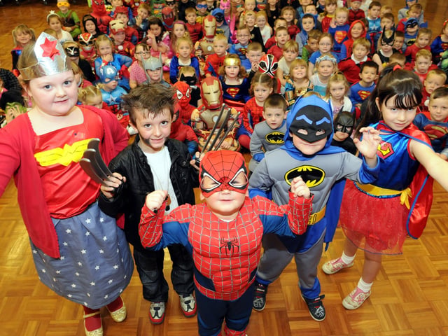 Pupils from Monkton Infants School dressed as superheroes to raise money for Children In Need in 2014.