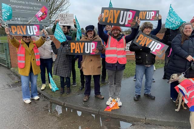 Teachers on the strike picket line at Hebburn Comprehensive School. 

Picture by FRANK REID