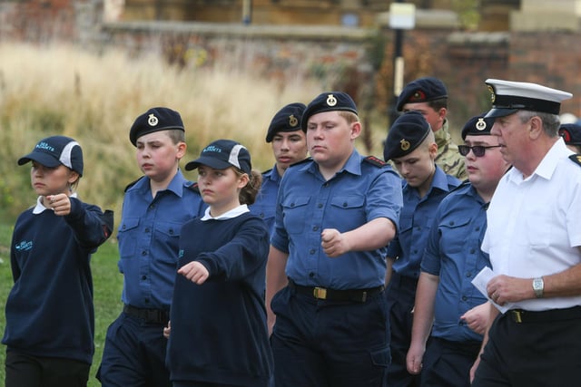 Young Sea Cadets doing their bit at the Merchant Navy Day service on Saturday.