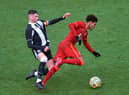 Melkamu Frauendorf of Liverpool and Jamie Miley of Newcastle United in action at AXA Training Centre on December 4, 2021 in Kirkby, England. (Photo by Nick Taylor/Liverpool FC/Liverpool FC via Getty Images)