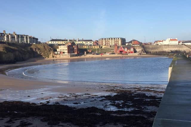Cullercoats Bay, where a 15-year-old girl died after she spent up to 30 minutes in the sea after a large wave washed her off the pier.