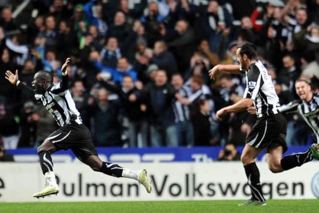 Cheick Tiote celebrates scoring his one and only goal at Newcastle.