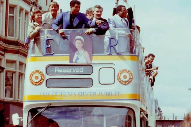 Muhammad Ali's open top bus trip around Shields in 1977.