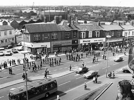 Fowler Street from the South Shields Town Hall roof around 1980-81.