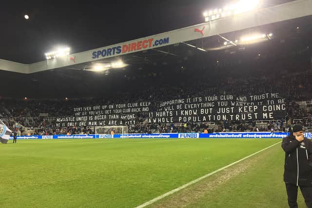 A banner at St James's Park last season.