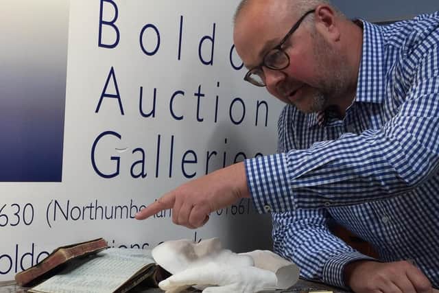 Boldon Auction House Director, Giles Hodges with Albert Pierrepoint collection