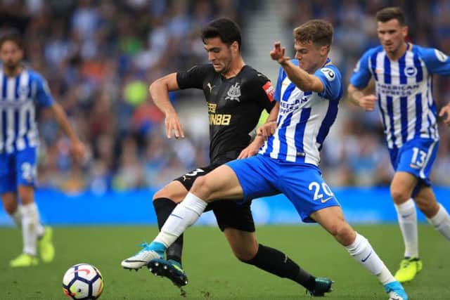 Merino in action against Brighton at the start of his Premier League journey.