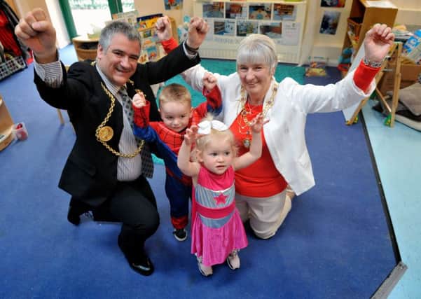 The Mayor, Coun Ken Stephenson, and Mayoress, Cathy Stephenson, launch Child Safety Week in South Tyneside with youngsters Marcus Malloy and Aria McKay.