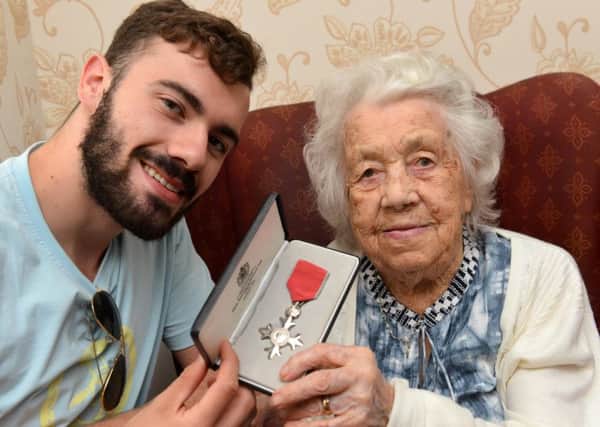 Mena Larkin celebartes her 109th birthday with Josef Craig MBE.