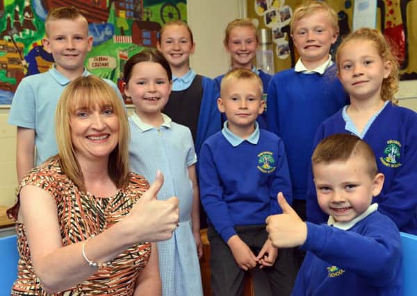 Simonside Primary School head, Julie Parnaby with pupils