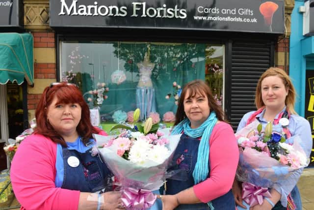 Chloe Rutherford and Liam Curry anniversary at Marions Florist.
From left owner Paula Dadswell, Dyane Munden and Stacey Adams