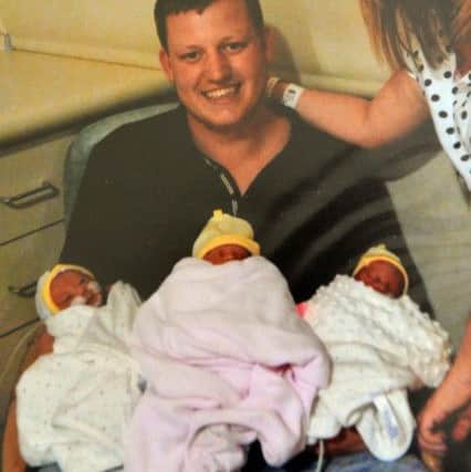 The Kane triplets soon after their birth with mother and father Liam and Andrea Kane