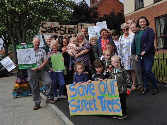 South Shields tree campaigners in Marsden Road, Horsley Hill.