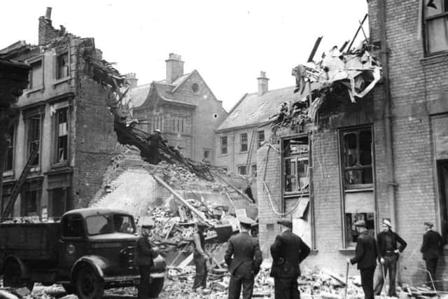 Barrington Street in South Shields after a German bombing raid.